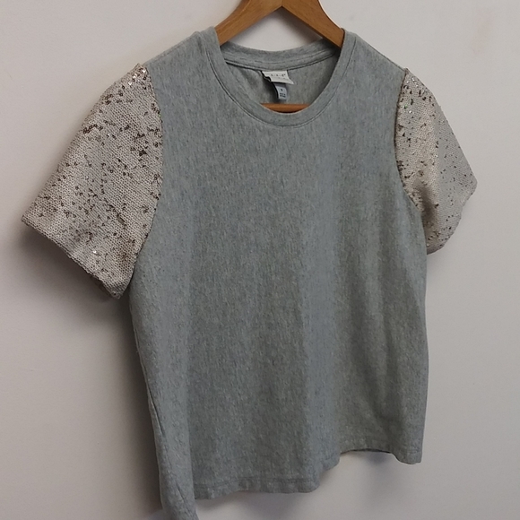 A New Day Sequin Sleeve Gray Top - Picture 2 of 12
